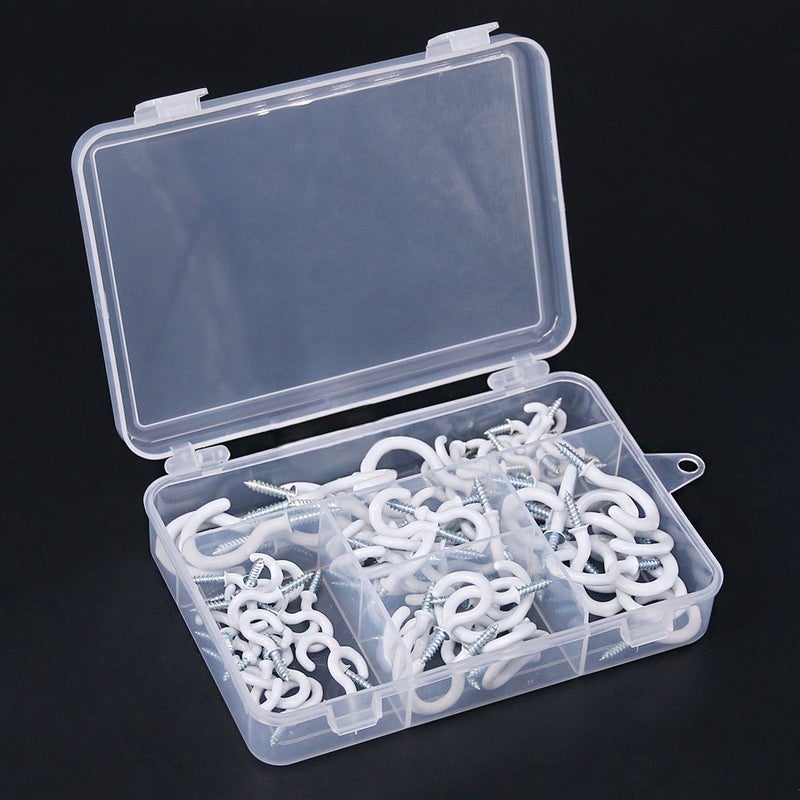 Glarks 100-Pieces 6 Sizes White Vinyl Coated Cup Hooks Screw-in Ceiling Hooks Screw Hooks Mug Hooks Hangers Assortment Kit for Home and Office Use - Image 5